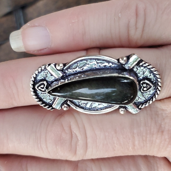 New Silver Sheen Obsidian 925 Silver Statement Ring. - Picture 3 of 12